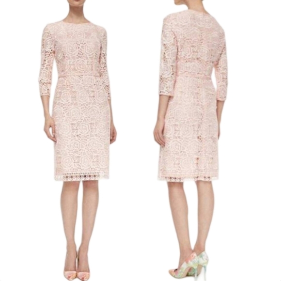 ESCADA Allover Rose Swiss Lace Dress Light Gloss Pink Size 38 (US 8) Designer - Picture 1 of 13